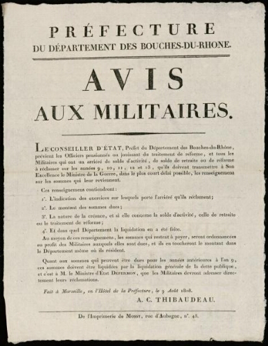 Avis aux militaires / Préfecture des Bouches-du-Rhône