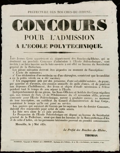 Concours pour l'admission à l'école polytechnique / Préfecture des Bouches-du-Rhône