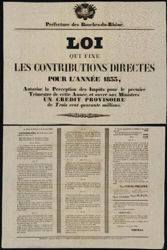 Loi qui fixe les contributions directes pour l'année 1833, … / Préfecture des Bouches-du-Rhône