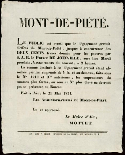 Mont-de-Piété / [Mairie d’Aix]
