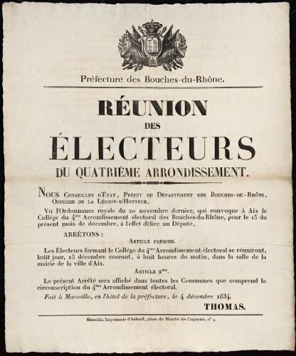 Réunion des électeurs du quatrième arrondissement  / Préfecture des Bouches-du-Rhône