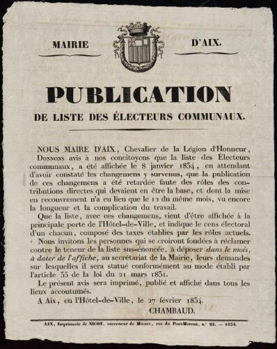 Publication de la liste des électeurs communaux  / Mairie d'Aix