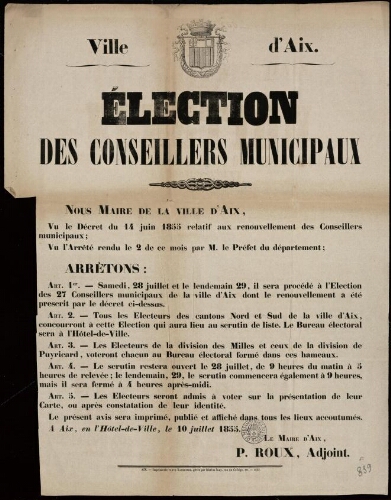 Election des conseillers municipaux / Ville d’Aix
