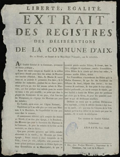 Extrait des registres des délibérations de la commune d'Aix / Conseil général de la commune d'Aix