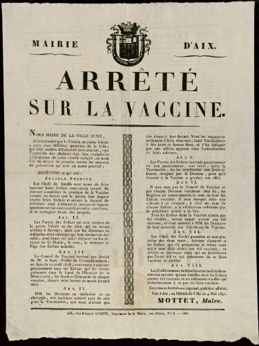 Arrêté sur la vaccine / Mairie d'Aix