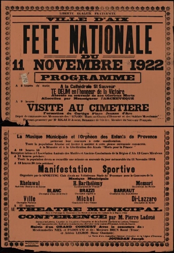 Fête nationale du 11 Novembre 1922 / Mairie d'Aix