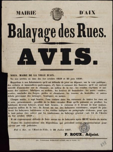 Balayage des rues. Avis / Mairie d'Aix