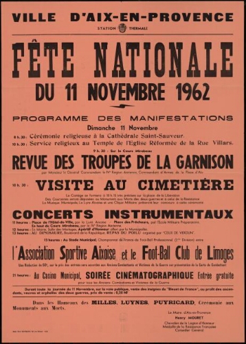 Fête nationale du 11 Novembre 1962 / Mairie d'Aix