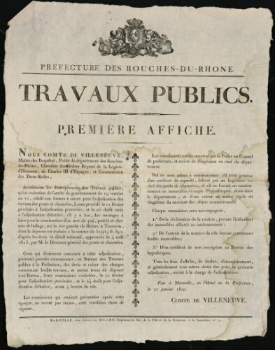 Travaux publics. Première affiche / Préfecture des Bouches-du-Rhône