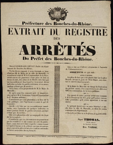 Extrait du registre des arrêtés du préfet des Bouches-du-Rhône... / Préfecture des Bouches-du-Rhône