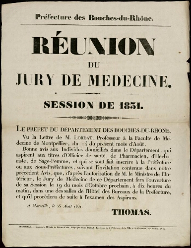 Réunion du jury de médecine, session de 1831 / Préfecture des Bouches-du-Rhône