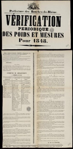 Vérification périodique des poids et mesures pour 1848 / Préfecture des Bouches-du-Rhône