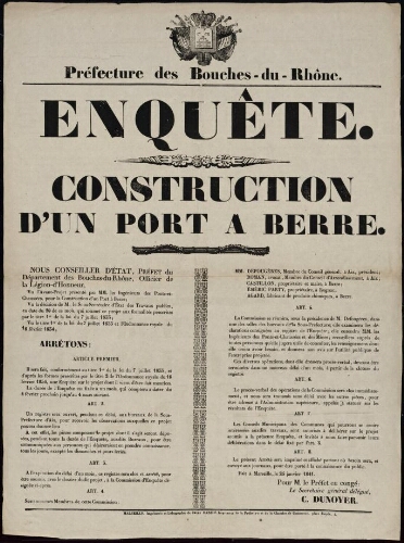 Enquête. Construction d'un port à Berre / Préfecture des Bouches-du-Rhône