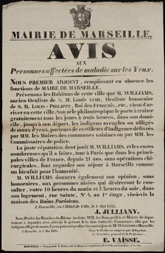 Avis aux personnes affectées de maladie sur les yeux  / Mairie de Marseille