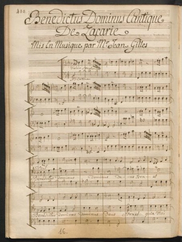 Benedictus Dominus Cantique de Zacarie mis en musique par Mr Jean Gilles