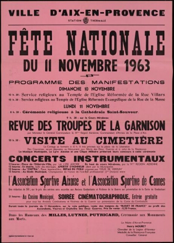 Fête nationale du 11 Novembre 1963 / Mairie d'Aix