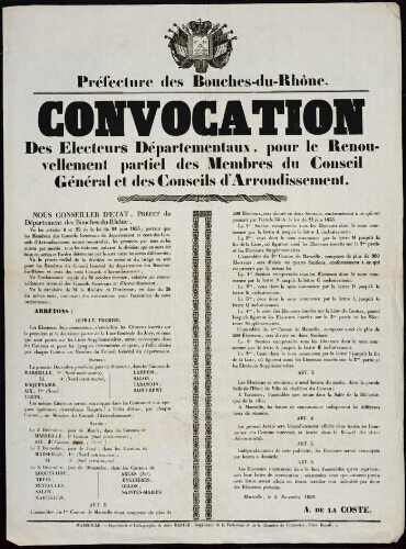 Convocation des électeurs départementaux, pour le renouvellement partiel des membres du conseil général et des conseils d'arrondissement   / Préfecture des Bouches-du-Rhône