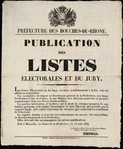 Publication des listes électorales et du jury  / Préfecture des Bouches-du-Rhône