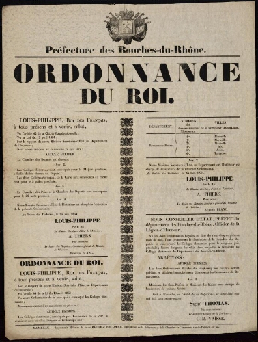 Ordonnance du roi [sur la réunion des collèges électoraux] / Préfecture des Bouches-du-Rhône