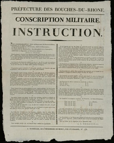 Conscription militaire. Instruction.  / Préfecture des Bouches-du-Rhône