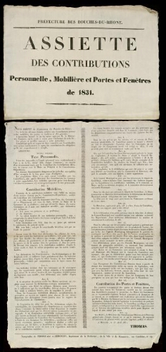 Assiette des contributions, personnelles, mobilière et portes et fenêtres de 1831 / Préfecture des Bouches-du-Rhône