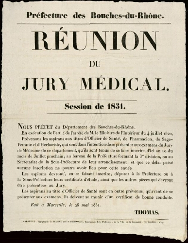 Réunion du jury médical, session de 1831 / Préfecture des Bouches-du-Rhône