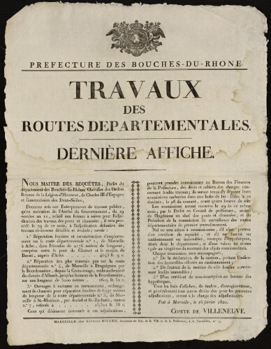 Travaux des routes départementales. Dernière affiche / Préfecture des Bouches-du-Rhône