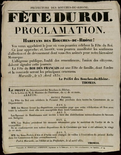 Fête du roi. Proclamation / Préfecture des Bouches-du-Rhône