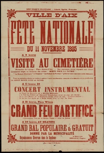 Fête nationale du 11 Novembre 1925 / Mairie d'Aix
