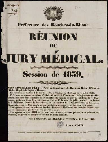Réunion du jury médical : session de 1839 / Préfecture des Bouches-du-Rhône