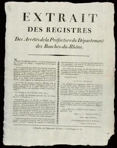 Extrait des registres des arrêtés de la préfecture du département des Bouches-du-Rhône / Préfecture des Bouches-du-Rhône