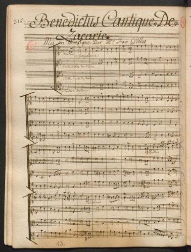 Benedictus Dominus Cantique de Zacarie mis en musique par Mr Jean Gilles