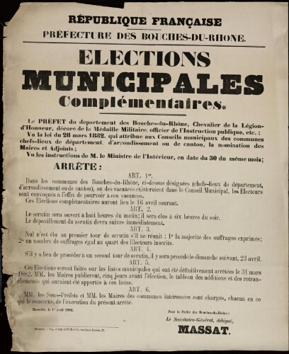 Elections municipales complémentaires / Préfecture des Bouches-du-Rhône