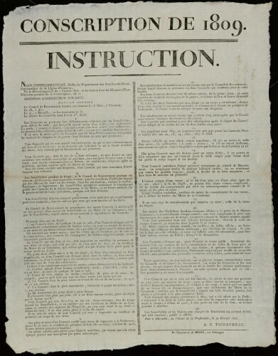 Conscription de 1809. Instruction / [Préfecture des Bouches-du-Rhône]