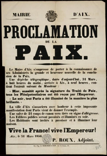 Proclamation de la Paix / Mairie d'Aix