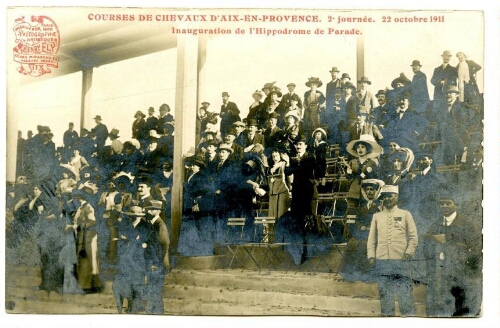 Courses de chevaux d'Aix-en-Provence. 2e journée. 22 octobre 1911. Inauguration de l'hippodrome de Parade : [carte postale] / Henry Ely