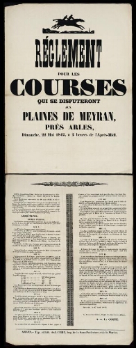 Règlement pour les courses qui se disputeront aux plaines de Meyran près d'Arles...le 22 mai... / Mairie d'Aix