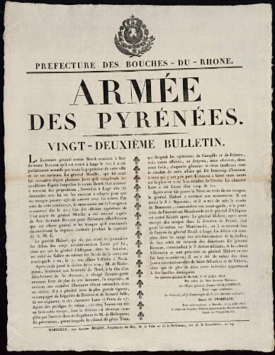 Armée des Pyrénées. Vingt-troisième bulletin / Préfecture des Bouches-du-Rhône