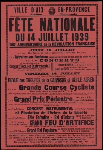 Fête nationale du 14 juillet 1939 / Mairie d'Aix
