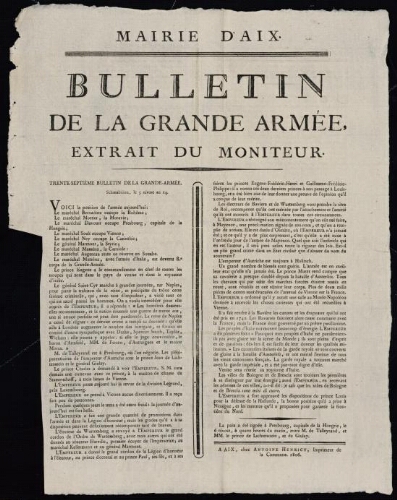 Trente-septième bulletin de la Grande-Armée / Mairie d'Aix