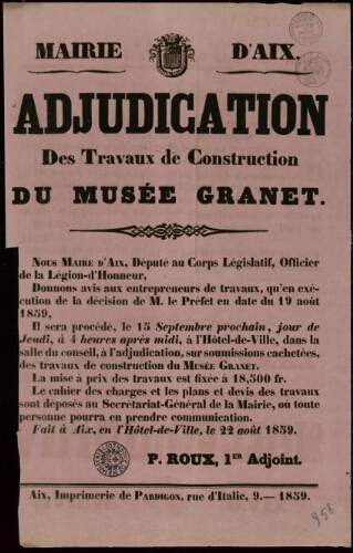 Adjudication des travaux de construction du musée Granet / Mairie d'Aix