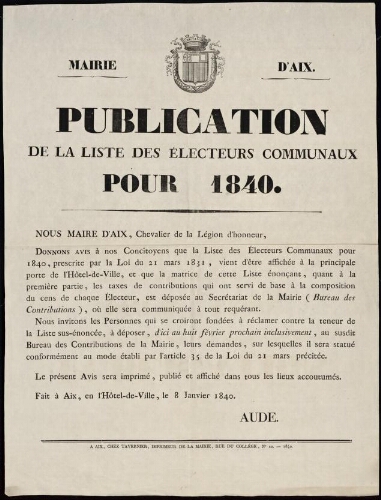 Vérification périodique des poids et mesures pour l’année 1840 / Préfecture des Bouches-du-Rhône
