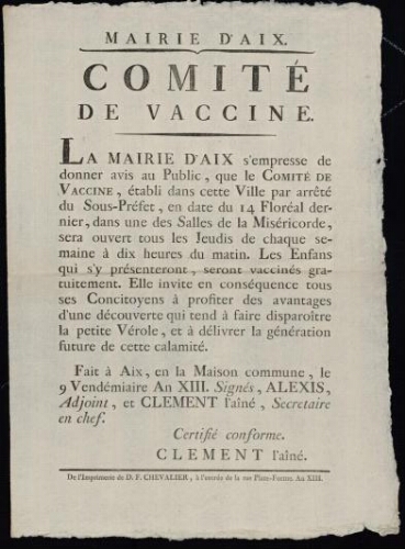 Comité de vaccine... sera ouvert tous les jeudis de chaque semaine  / Mairie d'Aix