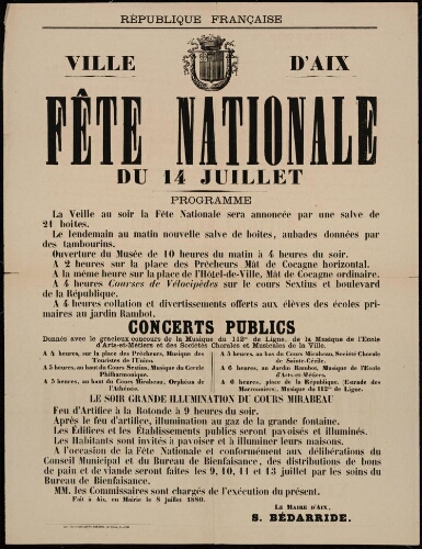 Fête nationale du 14 juillet. Programme / Mairie d'Aix