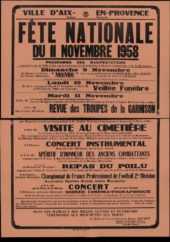Fête nationale du 11 Novembre 1958 / Mairie d'Aix