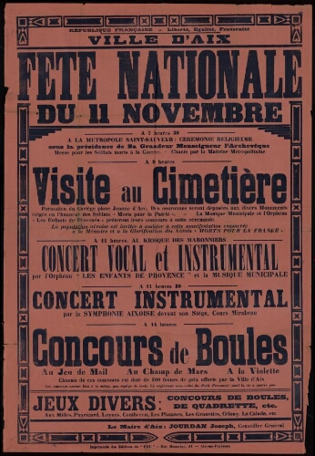 [Fête nationale du 11 Novembre 1929] / Mairie d'Aix