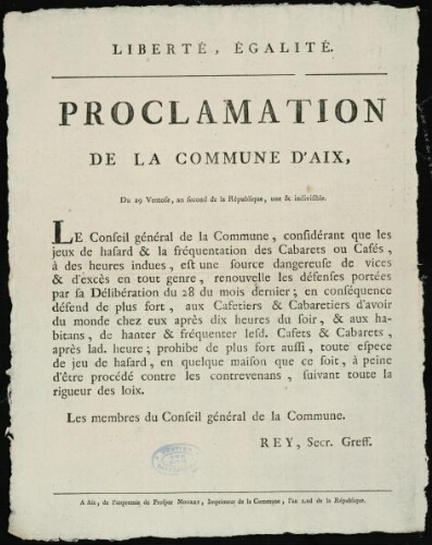 Proclamation de la commune d'Aix