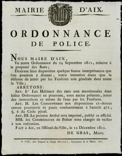 Ordonnance de Police / Mairie d'Aix