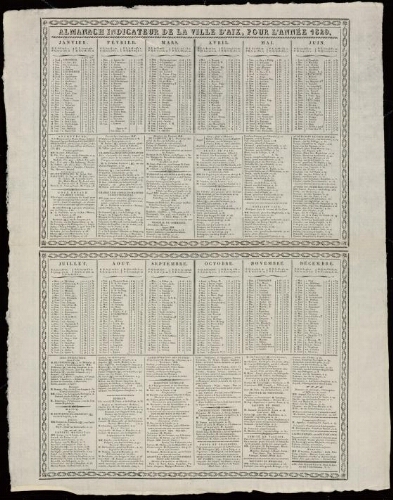 Almanach indicateur de la ville d'Aix pour l'année 1829 / Mairie d'Aix