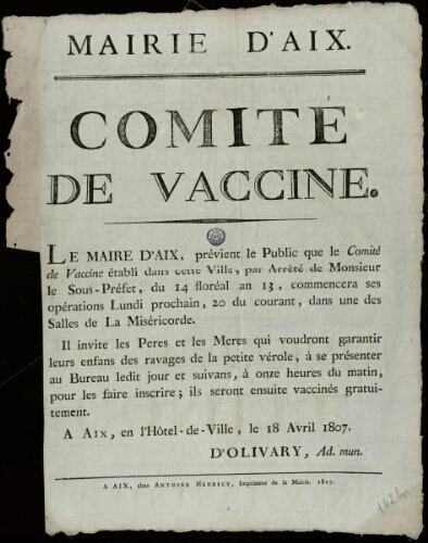 Comité de vaccine / Mairie d'Aix